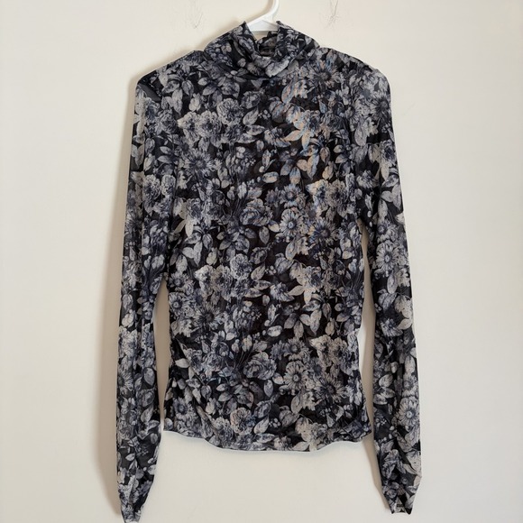 cinq a sept Tops - NWT Cinq a' Sept Photo Real Shirred Mesh Turtleneck in Slate Blouse Top Large